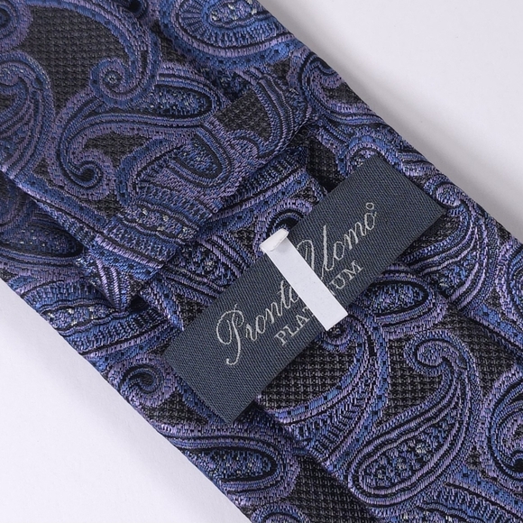 PRONTO UOMO Platinum Men's 100% Silk Necktie Designer PAISLEY Purple & Blue NEW - Picture 9 of 12